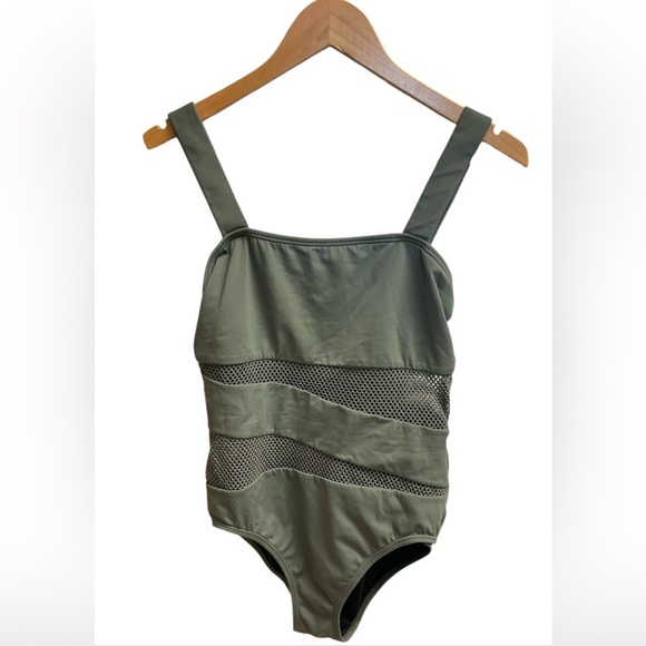Carmen Marc Valvo One Piece Mesh Swim Suit Olive Green Size 12 - Picture 1 of 4